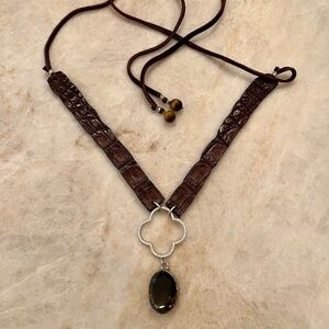Alligator Choker with Smoky Quartz Pendant